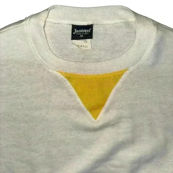 Vintage Jantzen White Grey Yellow Short Sleeve Shirt 80s - Picture 3 of 6